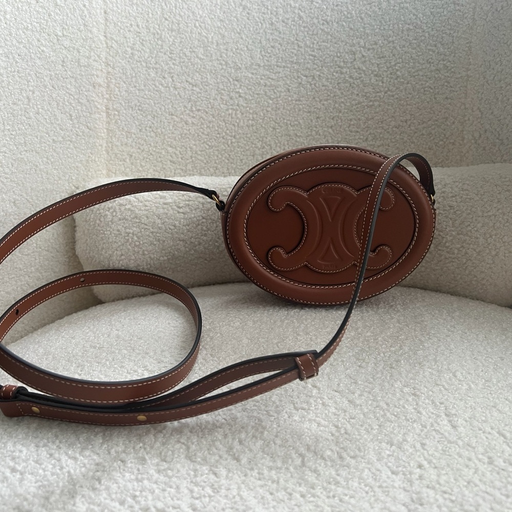 Celine Brown Leather Triomphe Oval Crossbody - Picture 3 of 3